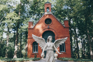 Angel Statue in front of chapel at the Franciscan Monastery.