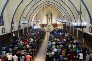 Interior of St. Anthony of Padua Catholic Church during Mass.