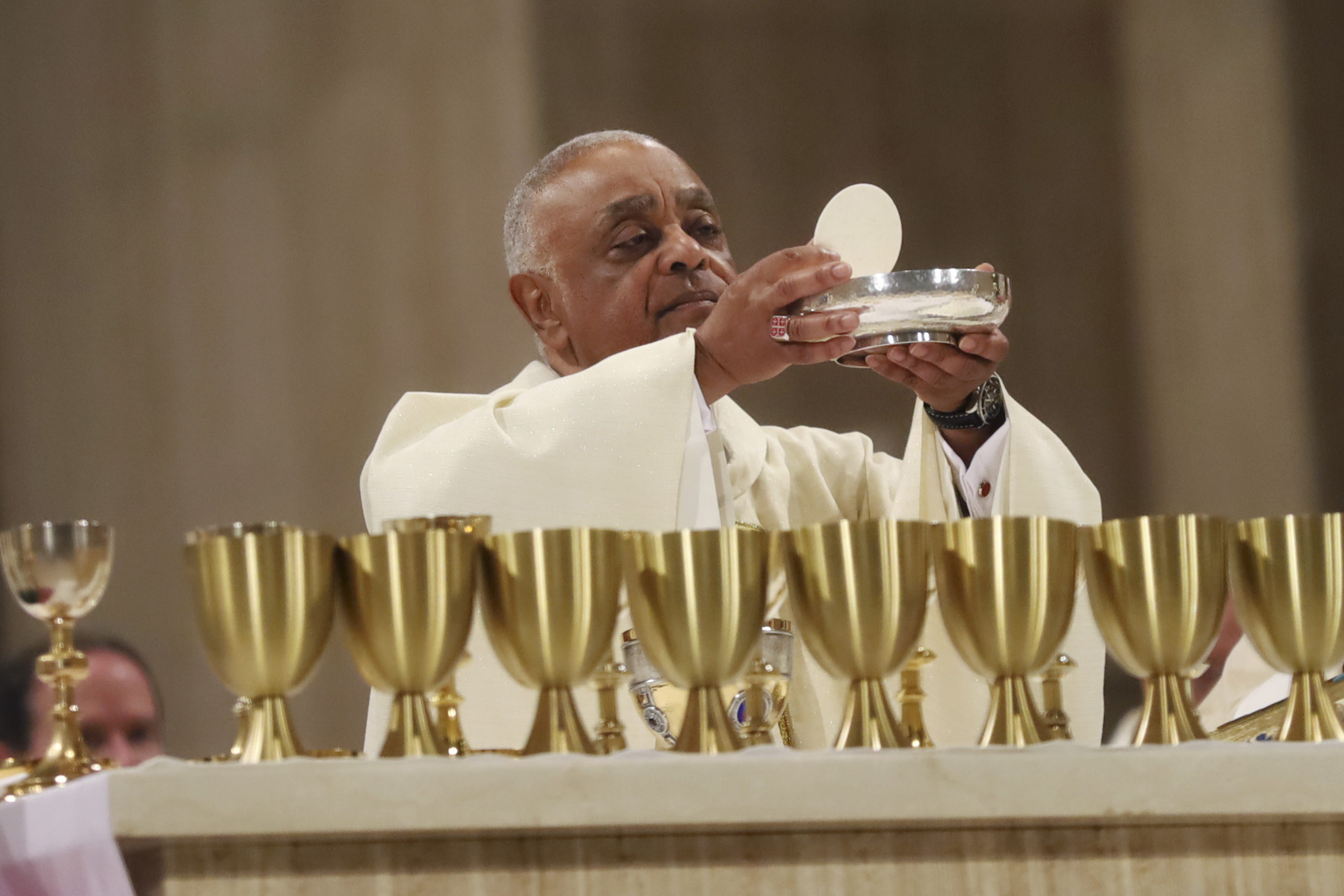 Cardinal Wilton Gregory, Archbishop of Washington bless the ashes duringthe  Ash Wednesday mass which marks the beginning of Lent at Saint Matthew the  Apostle Cathedral in Washington, Wednesday, March, 2, 2022. (