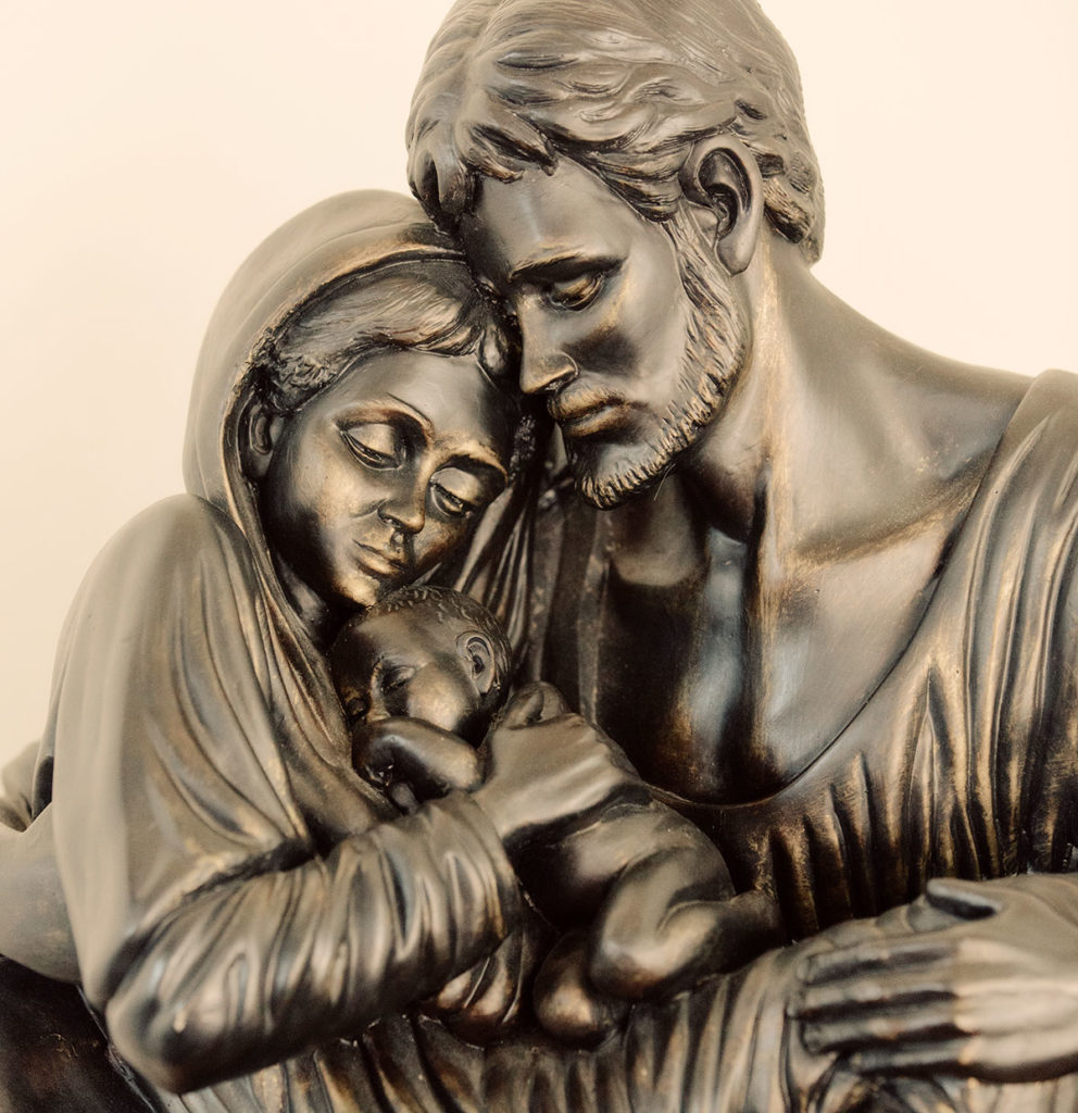 Holy family statue of Saint Joseph, the Virgin Mary and baby Jesus