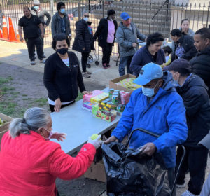Volunteers handing out food