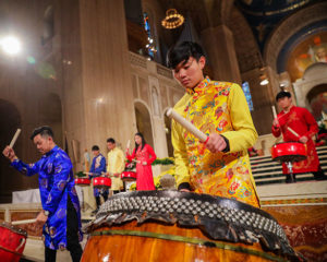 Our Lady of Vietnam Parish in Silver Spring, Maryland, play traditional drums