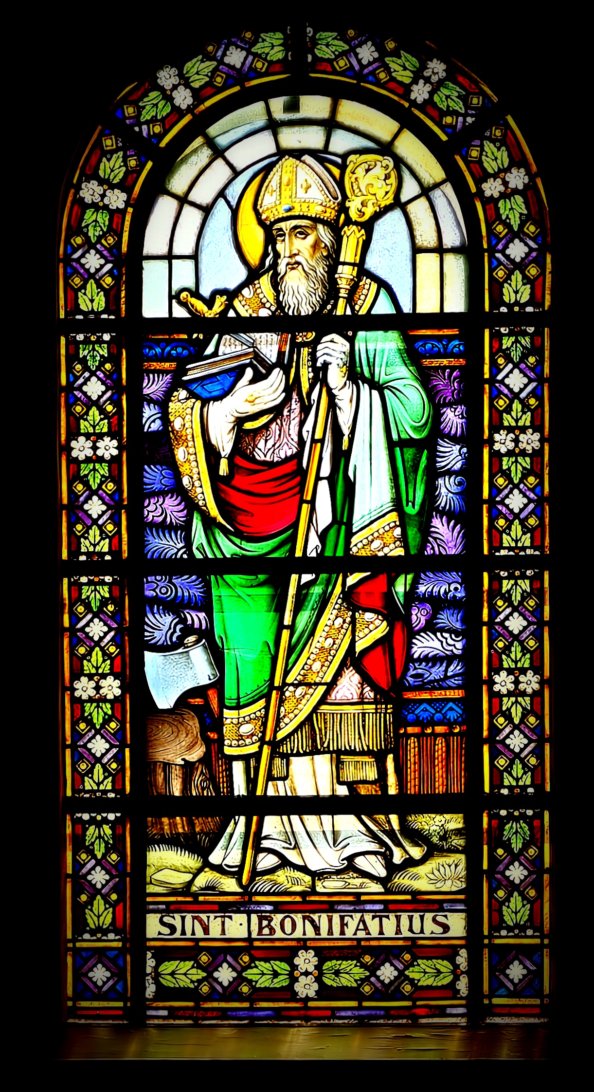 Wâldsein, Saint Michael's Church, stained glass window of Boniface.
